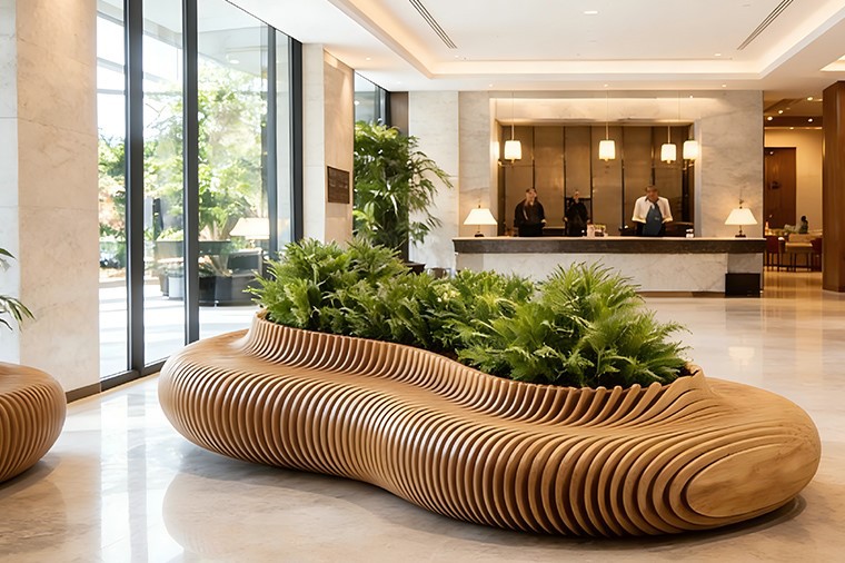 Urban Parametric Wood Plant Bench Urban Parametric Wood Plant Bench